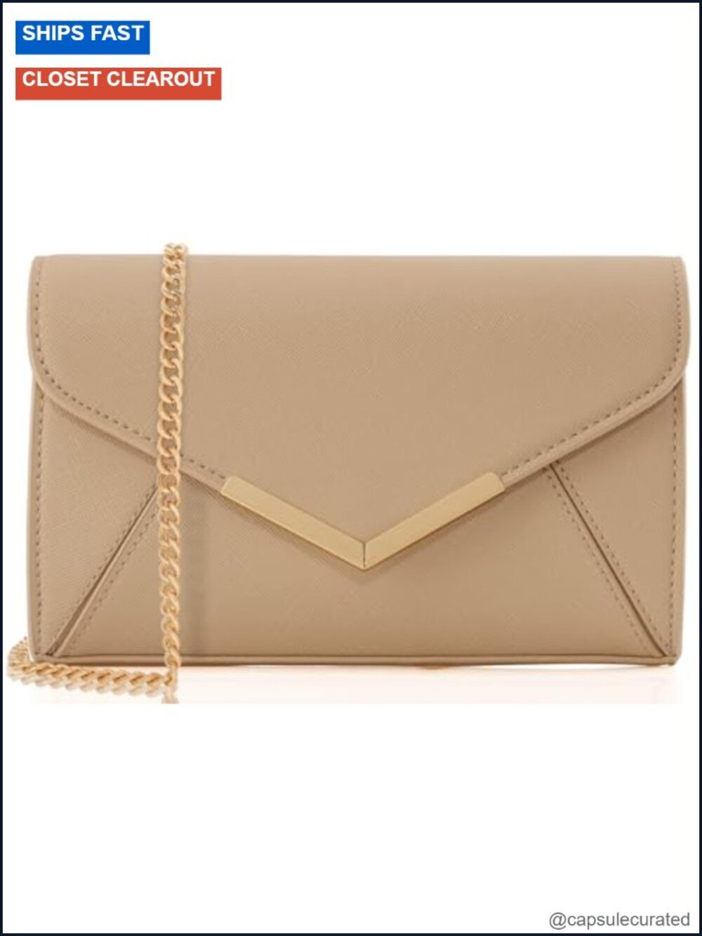 Faux Saffiano Leather Envelope Clutch Evening Handbag with Chain Strap